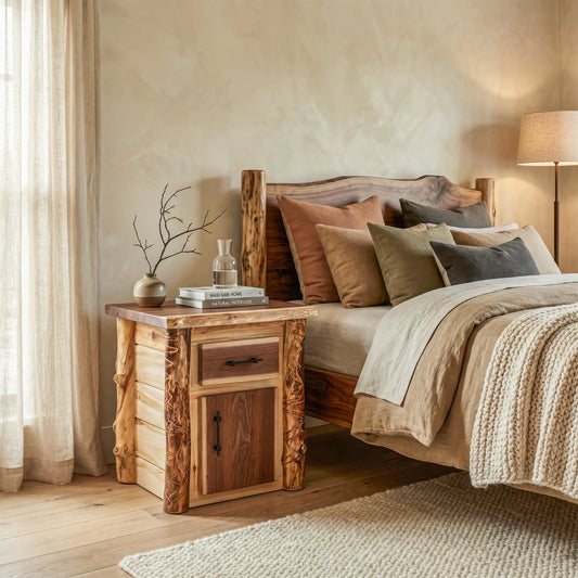 Big Horn Walnut Slab Nightstand with Aspen Posts