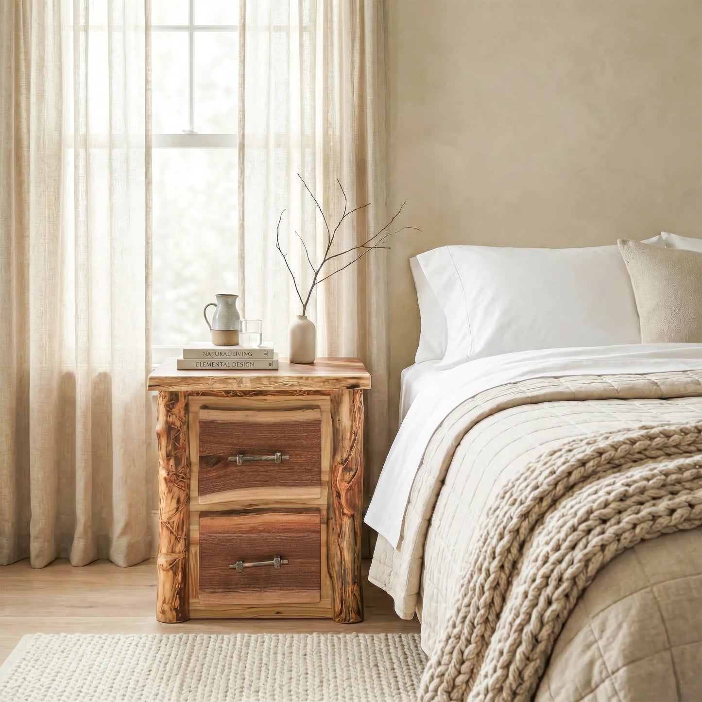Big Horn Walnut Slab Nightstand with Aspen Posts