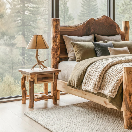 Big Horn Walnut Slab Nightstand with Aspen Posts