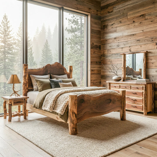 Big Horn Walnut Slab Bed Frame with Aspen Logs