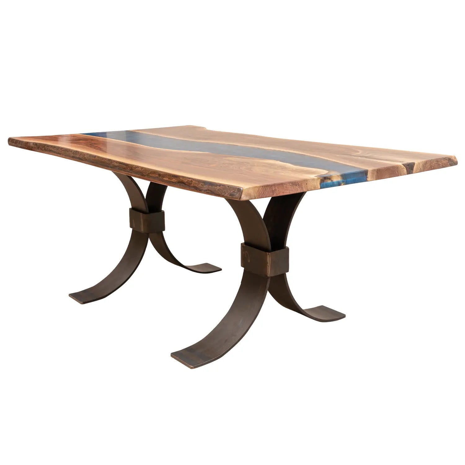 blue live edge river dining table