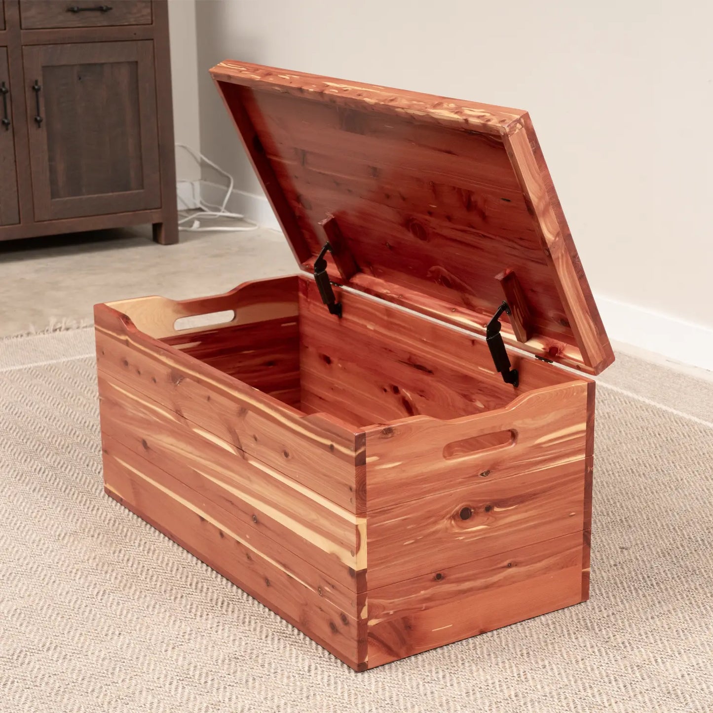 open cedar wood blanket box