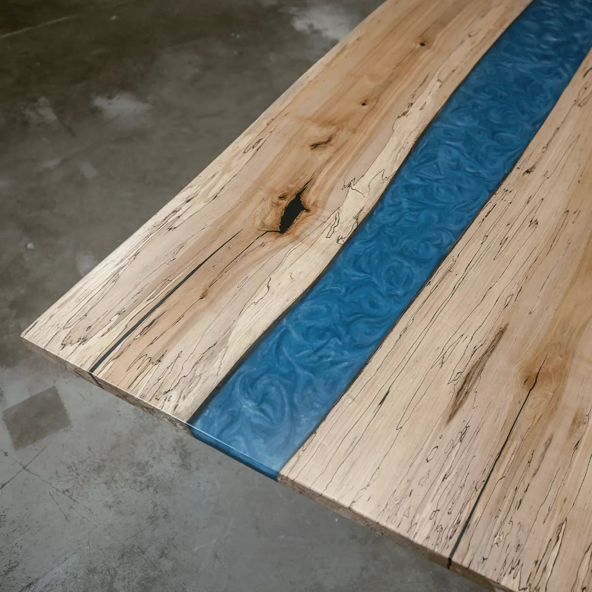 Blue metallic river rustic table