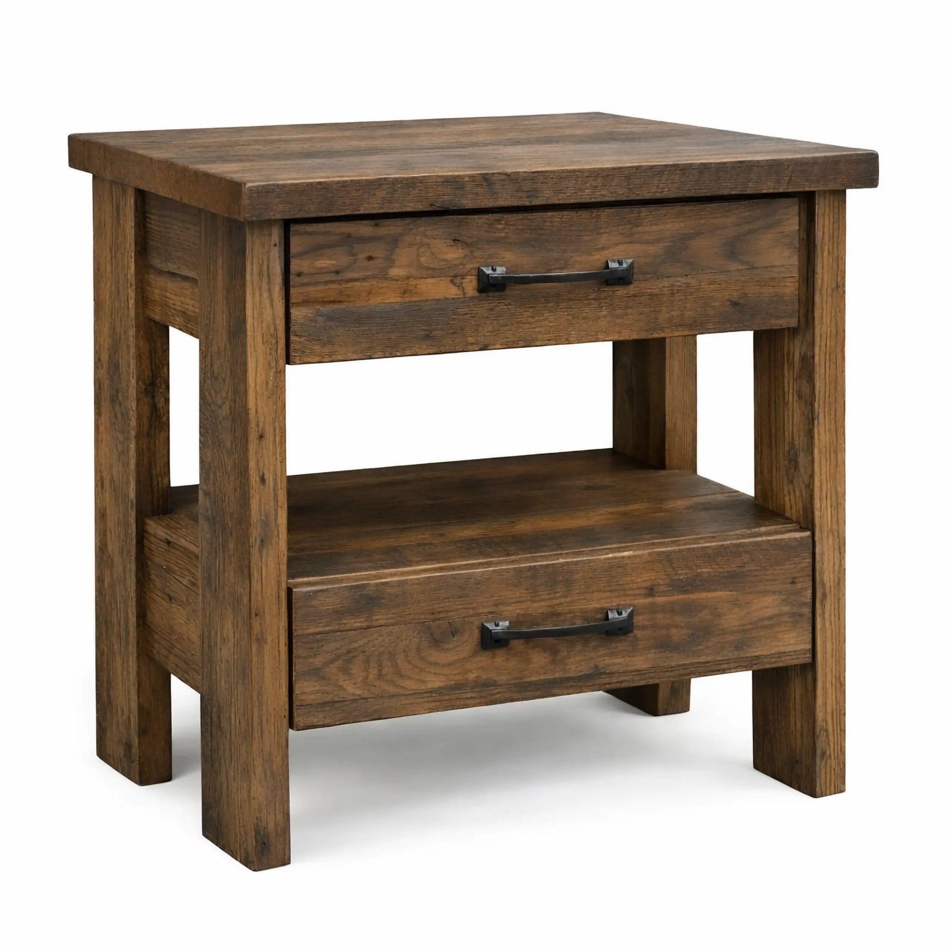 Chelsea 2 Drawer Nightstand with Open Shelf - Reclaimed Barn Wood with Provincial Stain