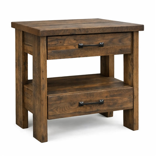 Chelsea 2 Drawer Nightstand with Open Shelf - Reclaimed Barn Wood with Provincial Stain