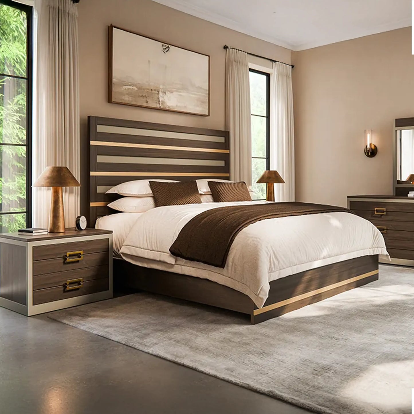 Shiloh Modern Transitional Wood Panel Bed Frame