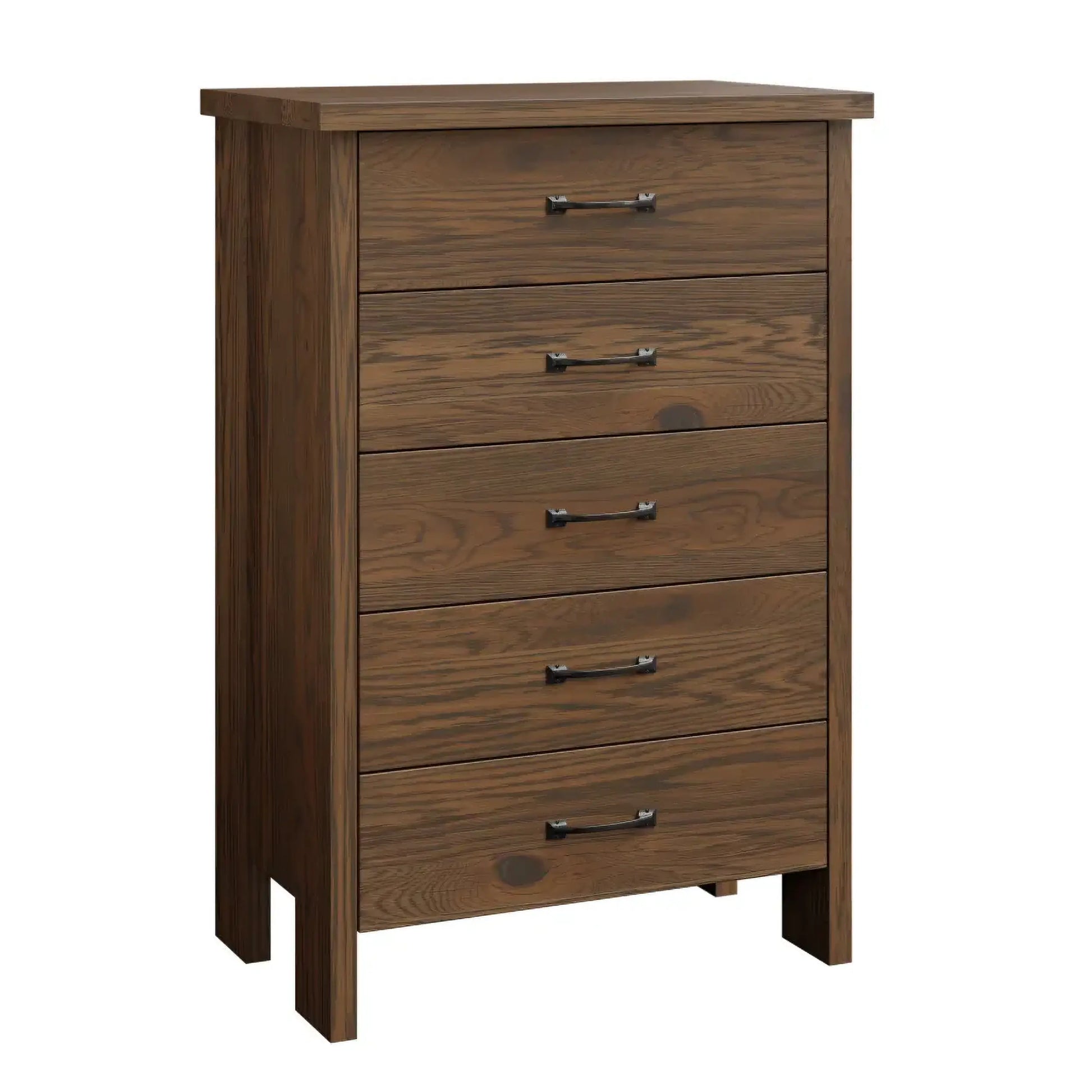 Chelsea 5 Drawer Tall Dresser - Rustic White Oak Wood with River Rock Stain