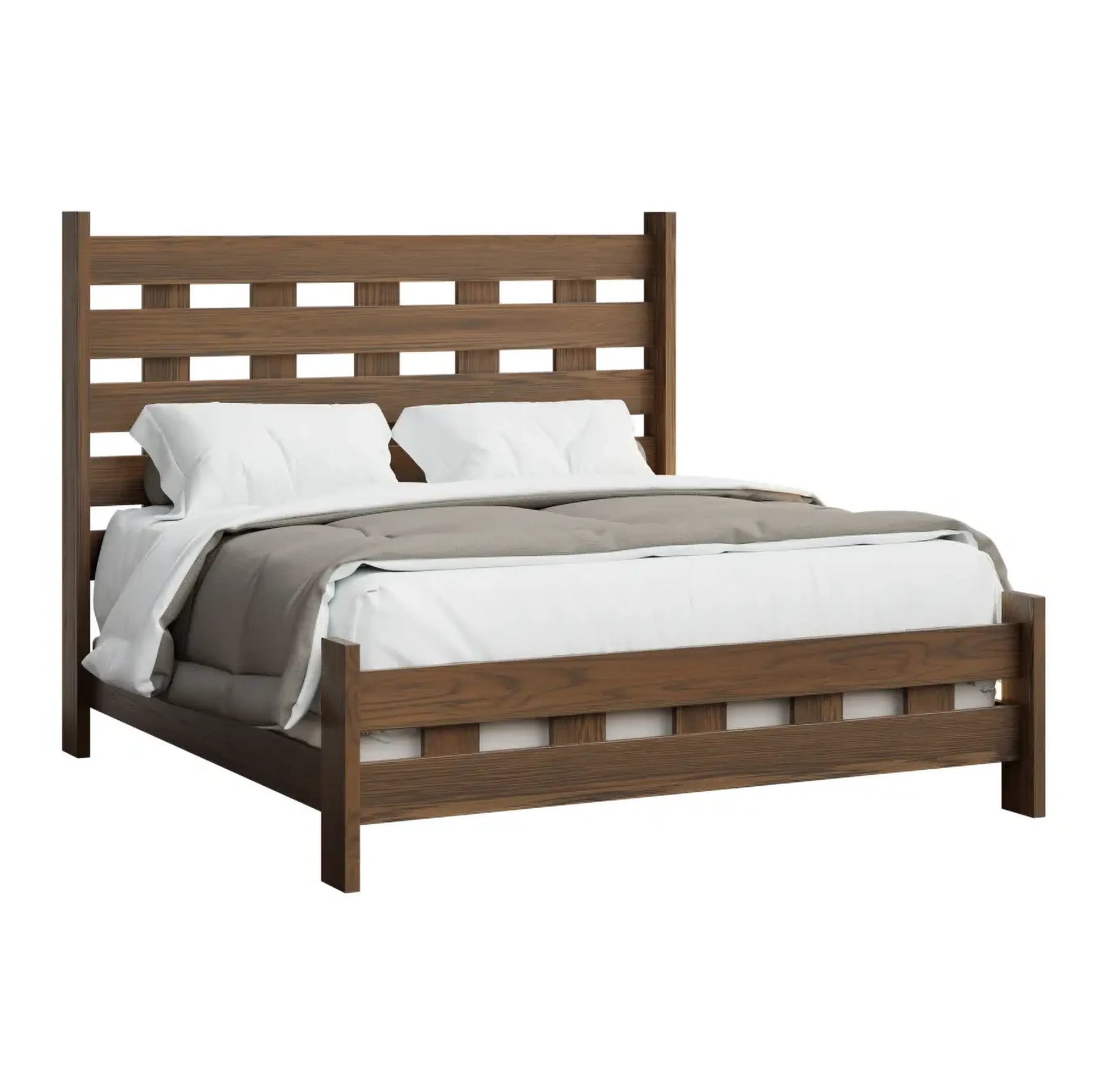Chelsea Bed - Rustic White Oak Wood, River Rock Stain