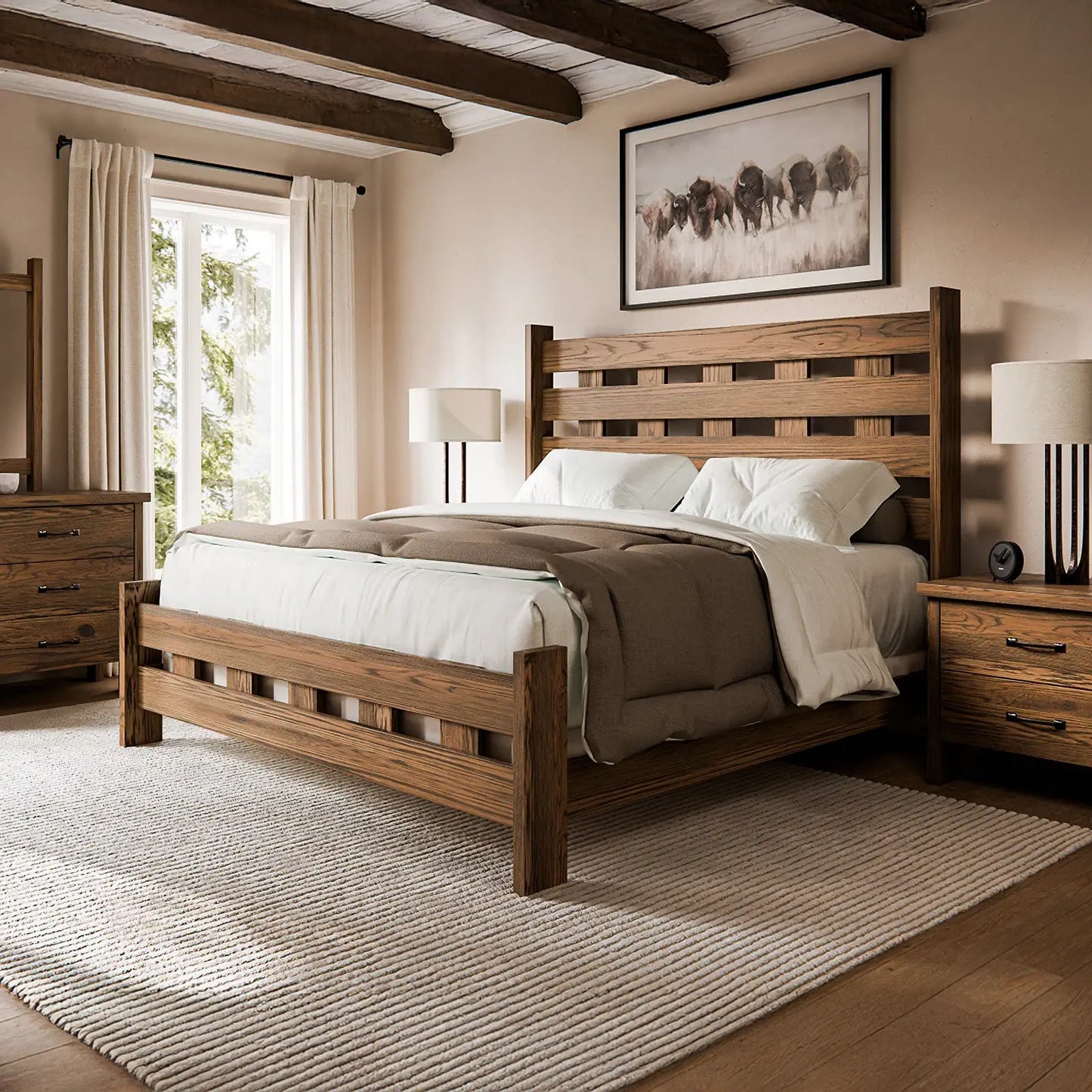 Chelsea Grid Panel Wood Bed Frame