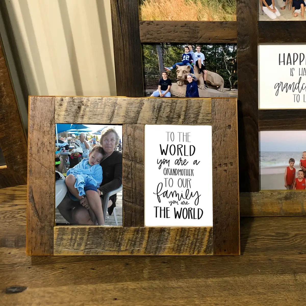 Rustic Reclaimed Barn Wood Picture Frame, 2 openings, 5x7
