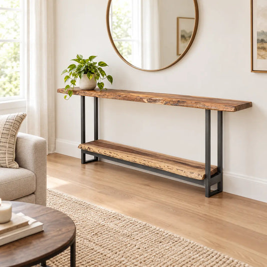 Custom Live Edge Walnut 2 Tier Console Table