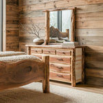 Big Horn Walnut Slab Dresser Mirror with Aspen Posts