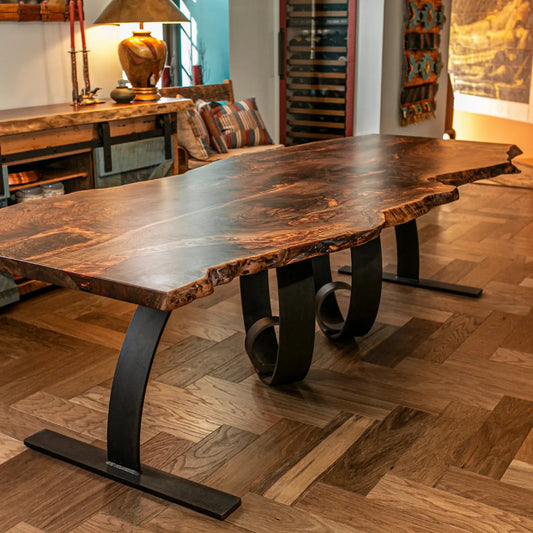 Custom Live Edge Dining Table with Forged Loop Steel Base