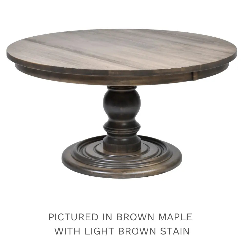 Barnaby Round Wooden Dining Table, Brown Maple Pedestal