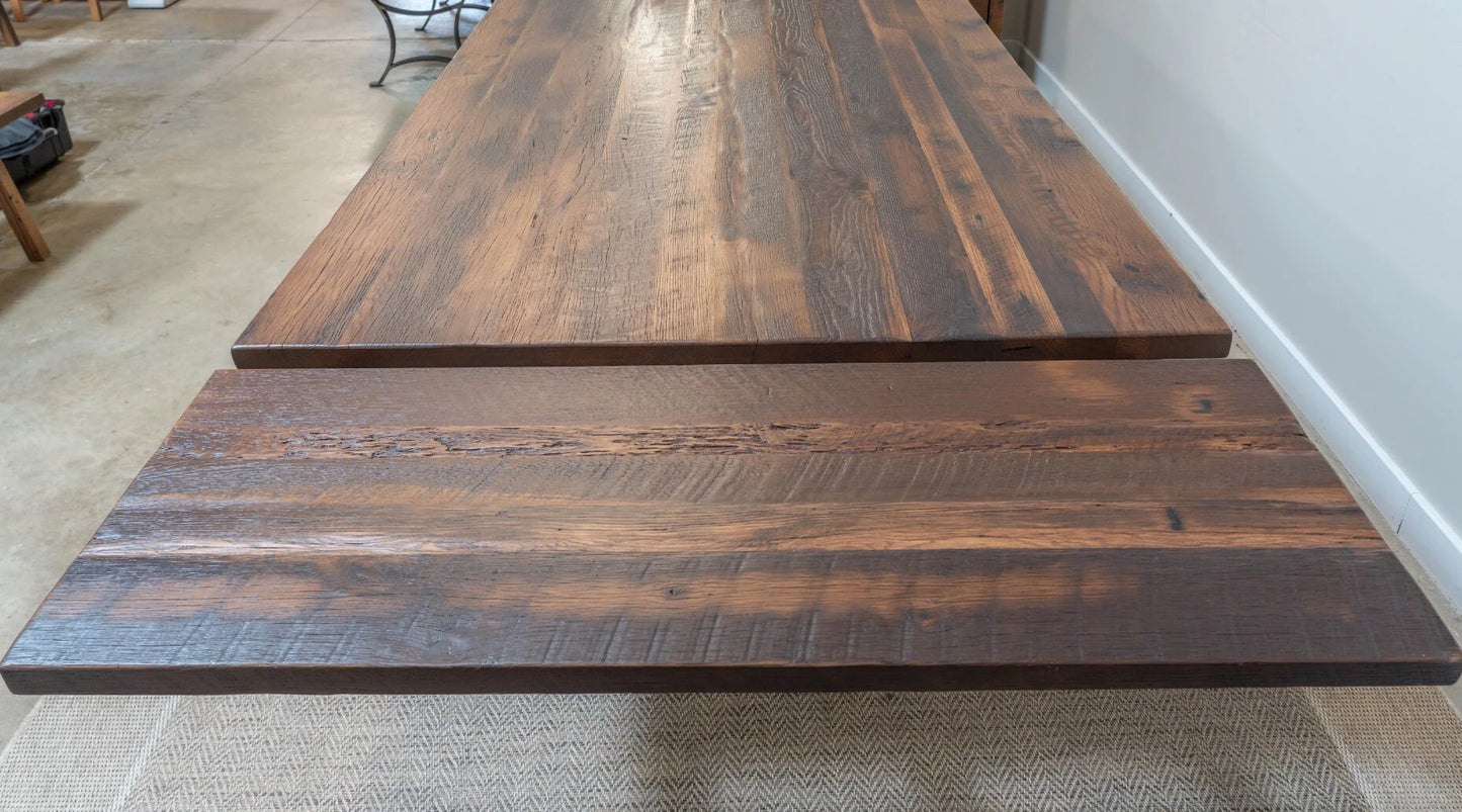 Paxton Reclaimed Wood Dining Table, Steel Trestle Base