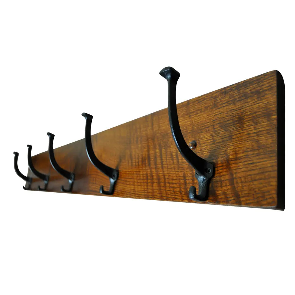 Mission Style Coat Hanger, 5 Hooks, Rustic Quartersawn Oak