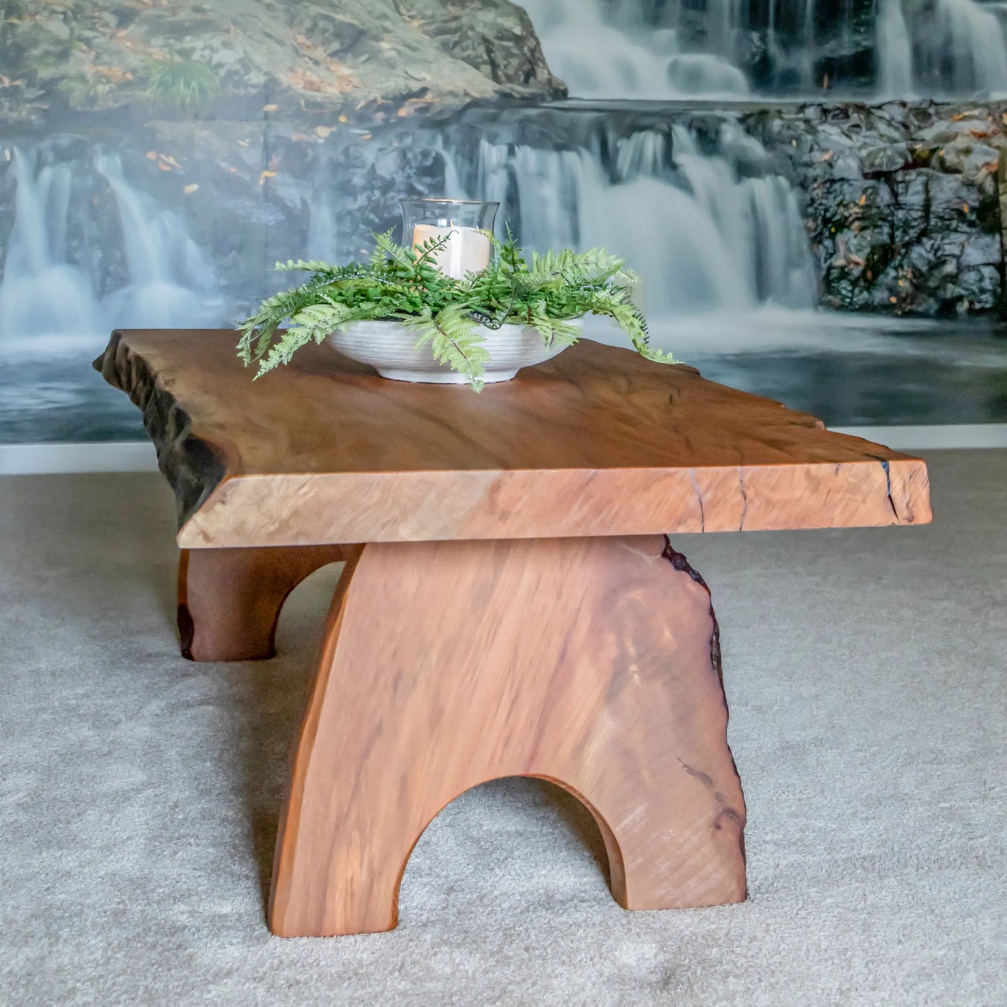 Angled View of Live Edge Sycamore Solid Wood Coffee Table