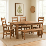 Atherton Modern Farmhouse Barnwood Dining Table with Chair and Bench