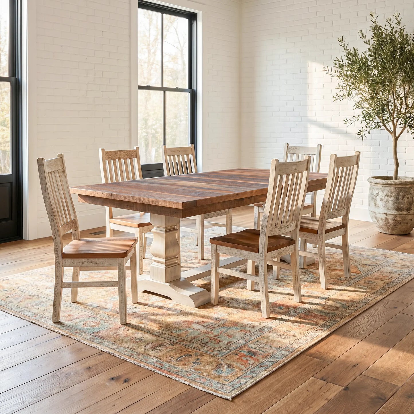 Avon Farmhouse Table with White Base - Short Plank