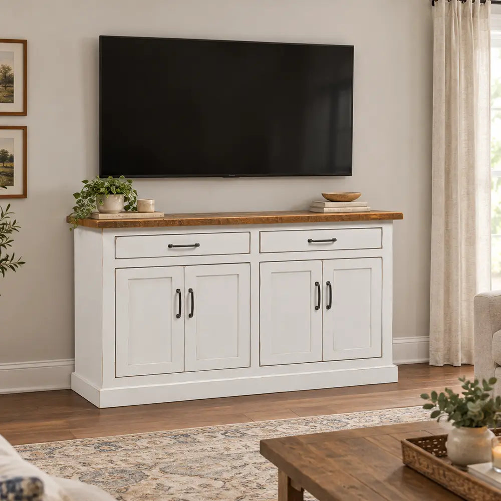 Avon Farmhouse White Paint and Reclaimed Barn Wood Entertainment Center 