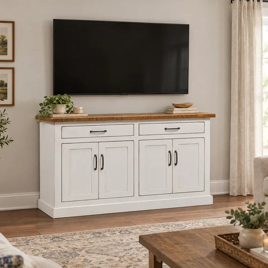 Avon Farmhouse White Paint and Reclaimed Barn Wood Entertainment Center 