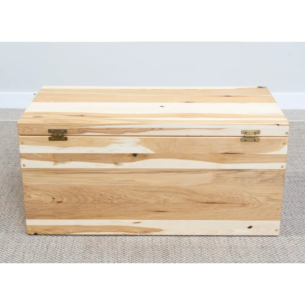 back, rustic blanket box, hickory wood