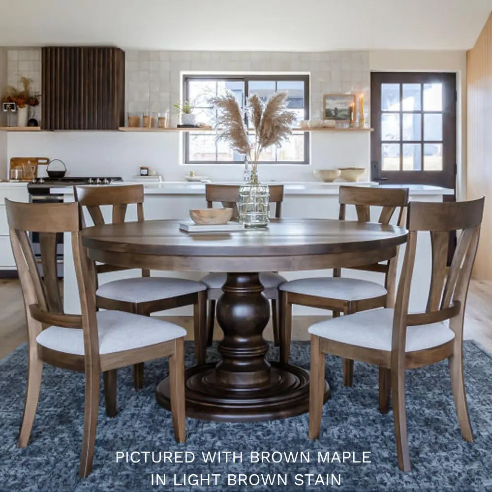 Barnaby Round Wooden Dining Table, Brown Maple Pedestal