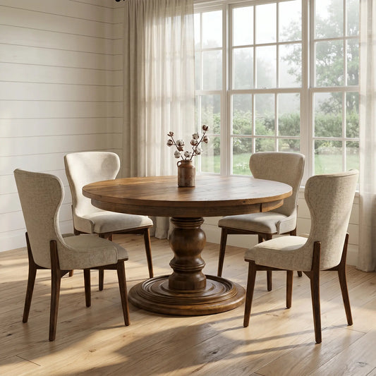 Barnaby Round Wooden Pedestal Dining Table
