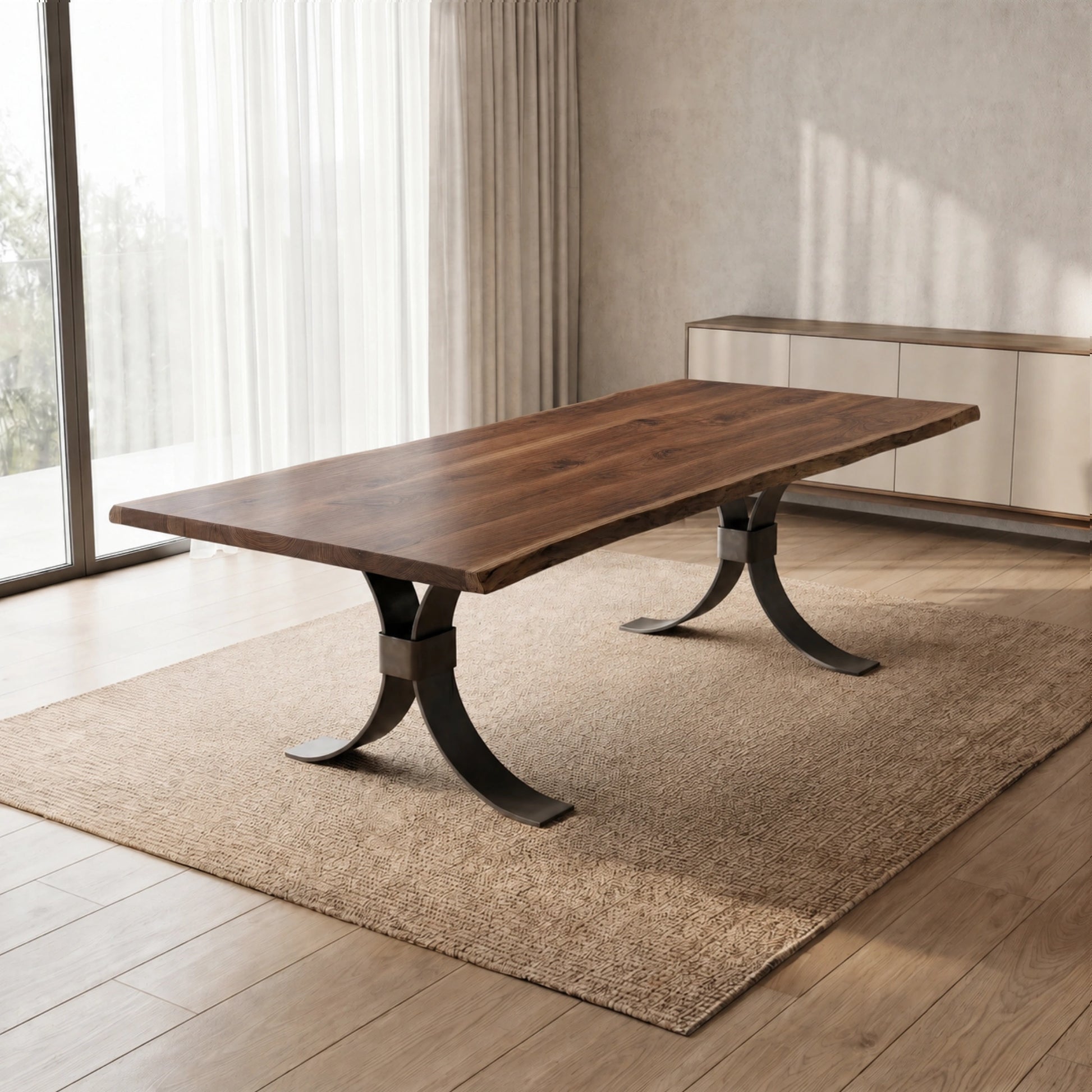 Walnut Live Edge Wooden dining table with steel legs