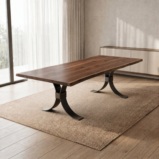 Walnut Live Edge Wooden dining table with steel legs