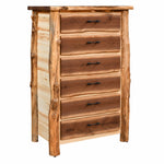 Big Horn 6 Drawer Live Edge Walnut Tall Dresser with Aspen Wood