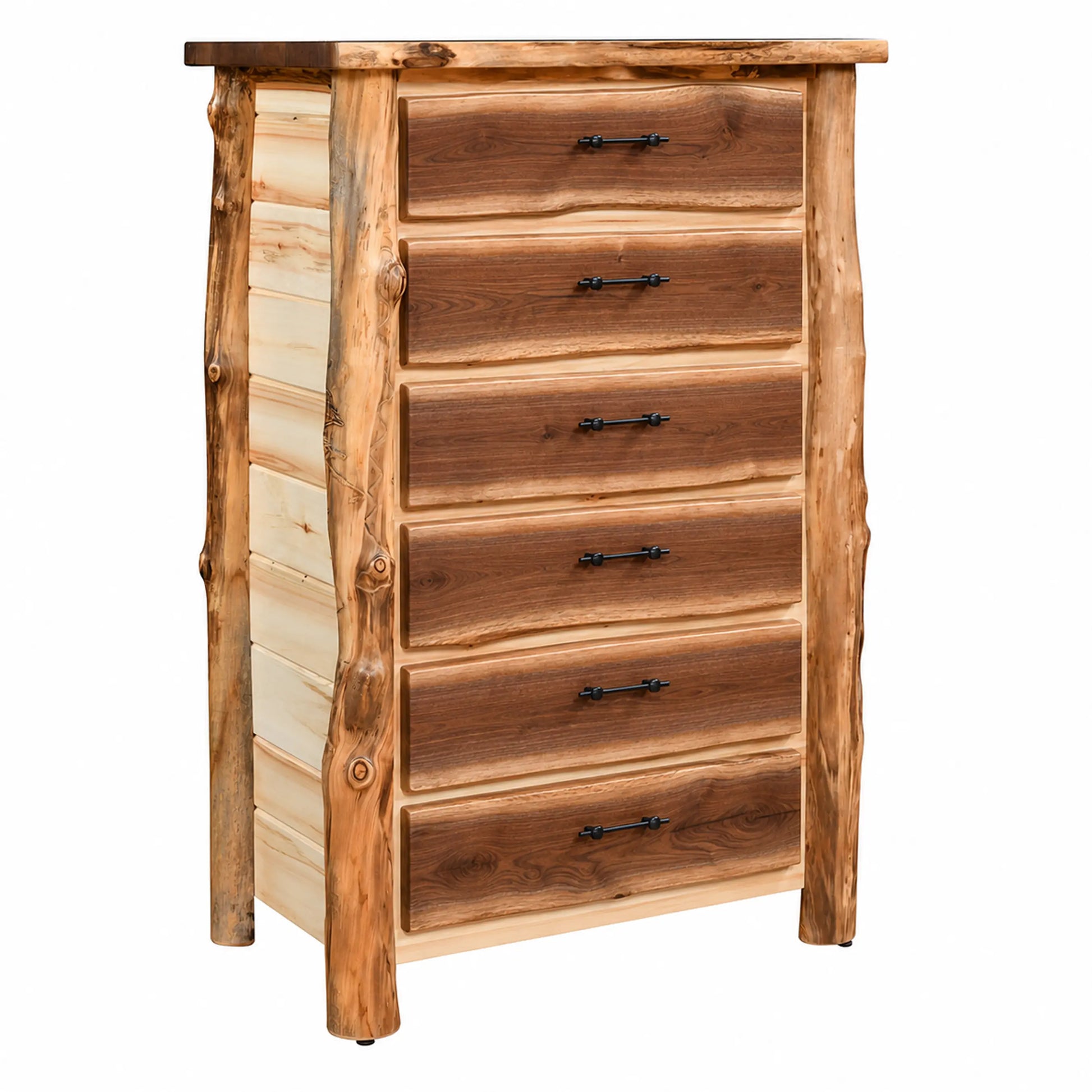 Big Horn 6 Drawer Live Edge Walnut Tall Dresser with Aspen Wood