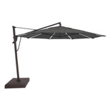 black umbrella with rolling base, fills 400 lb of water