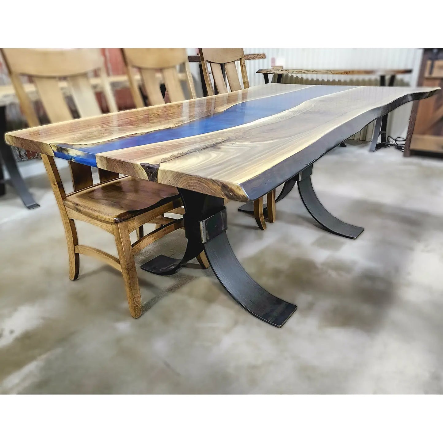 72.5"L Live Edge Walnut River Dining Table, Blue Epoxy