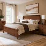 Cozy bedroom with Emily Wood Bed Frame, white bedding, bedside tables, and soft neutral decor.