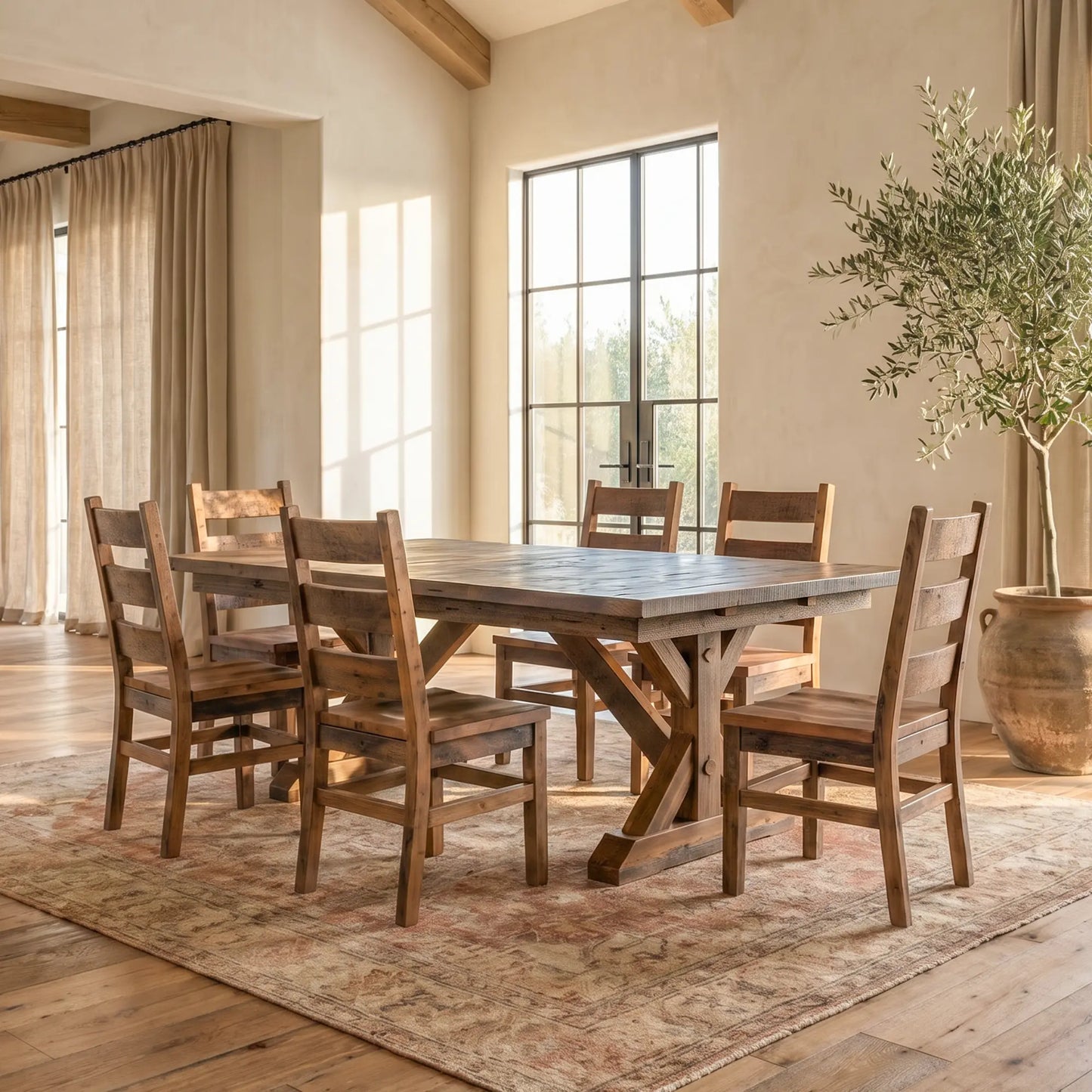 Calloway Reclaimed Wood Trestle Base Dining Table - Short Plank