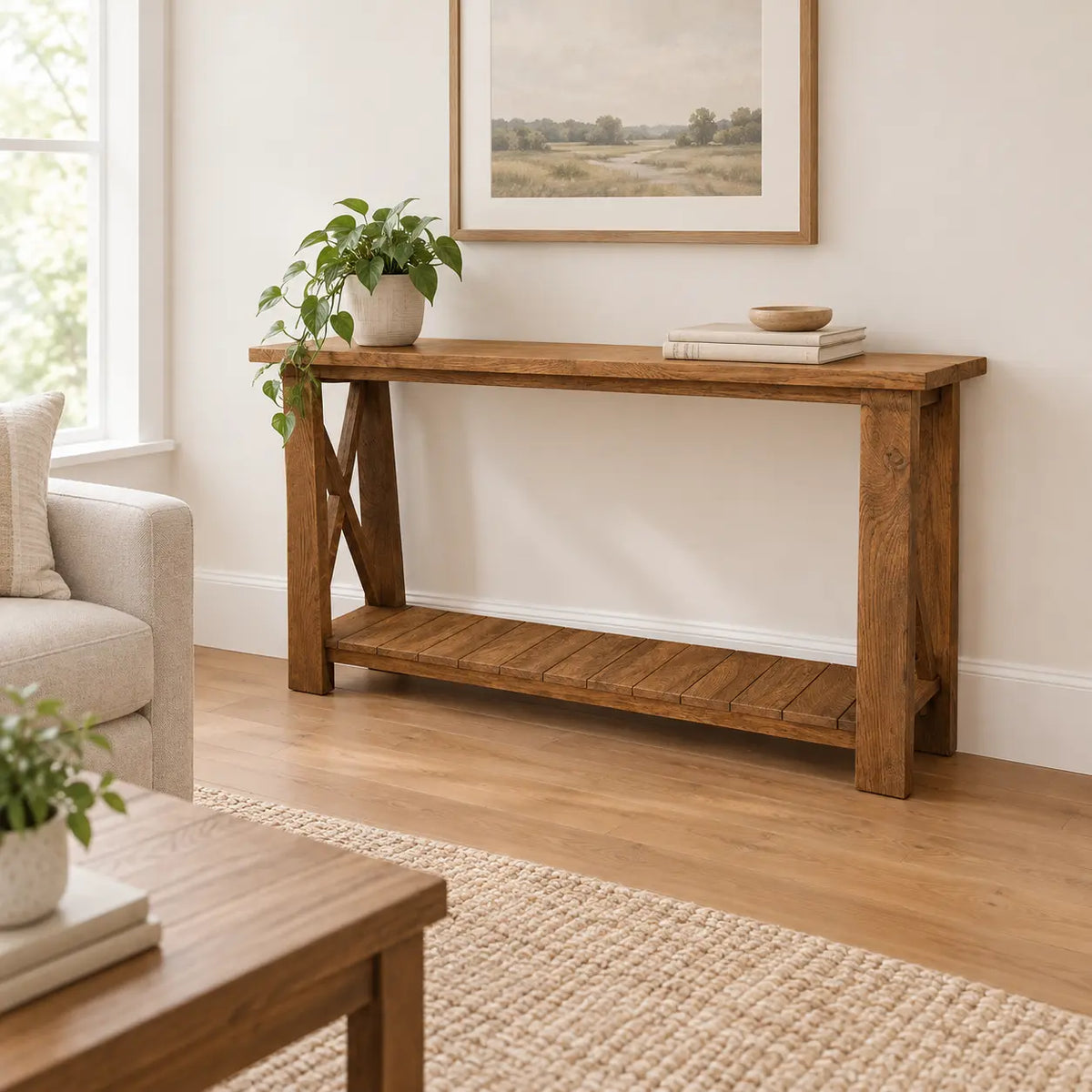 Collins Farmhouse Rustic Oak Sofa Table
