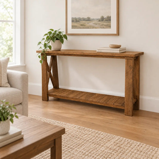 Collins Farmhouse Rustic Oak Sofa Table
