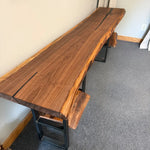108"L Live Edge Walnut Sofa Table with Shelves