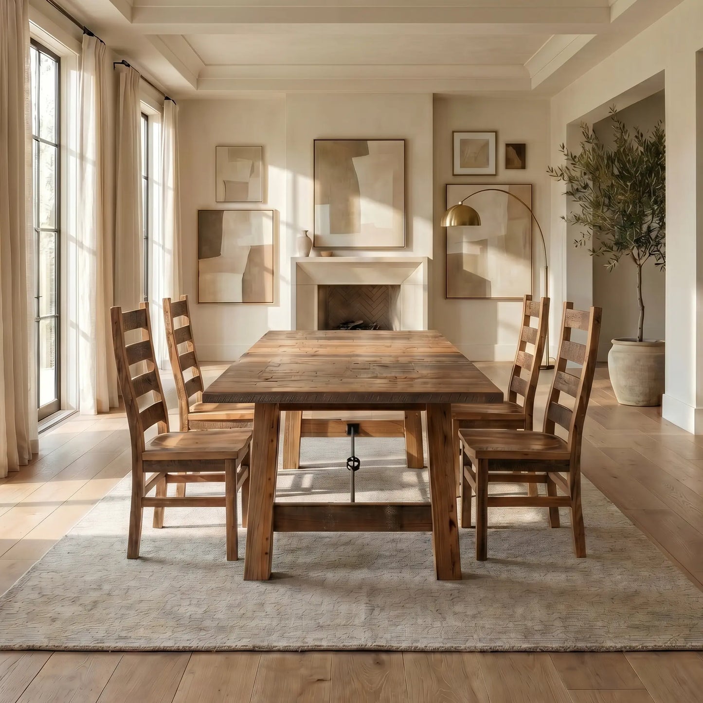 Dillon Rectangular Barnwood Dining Table, Turnbuckle Base - Short Plank