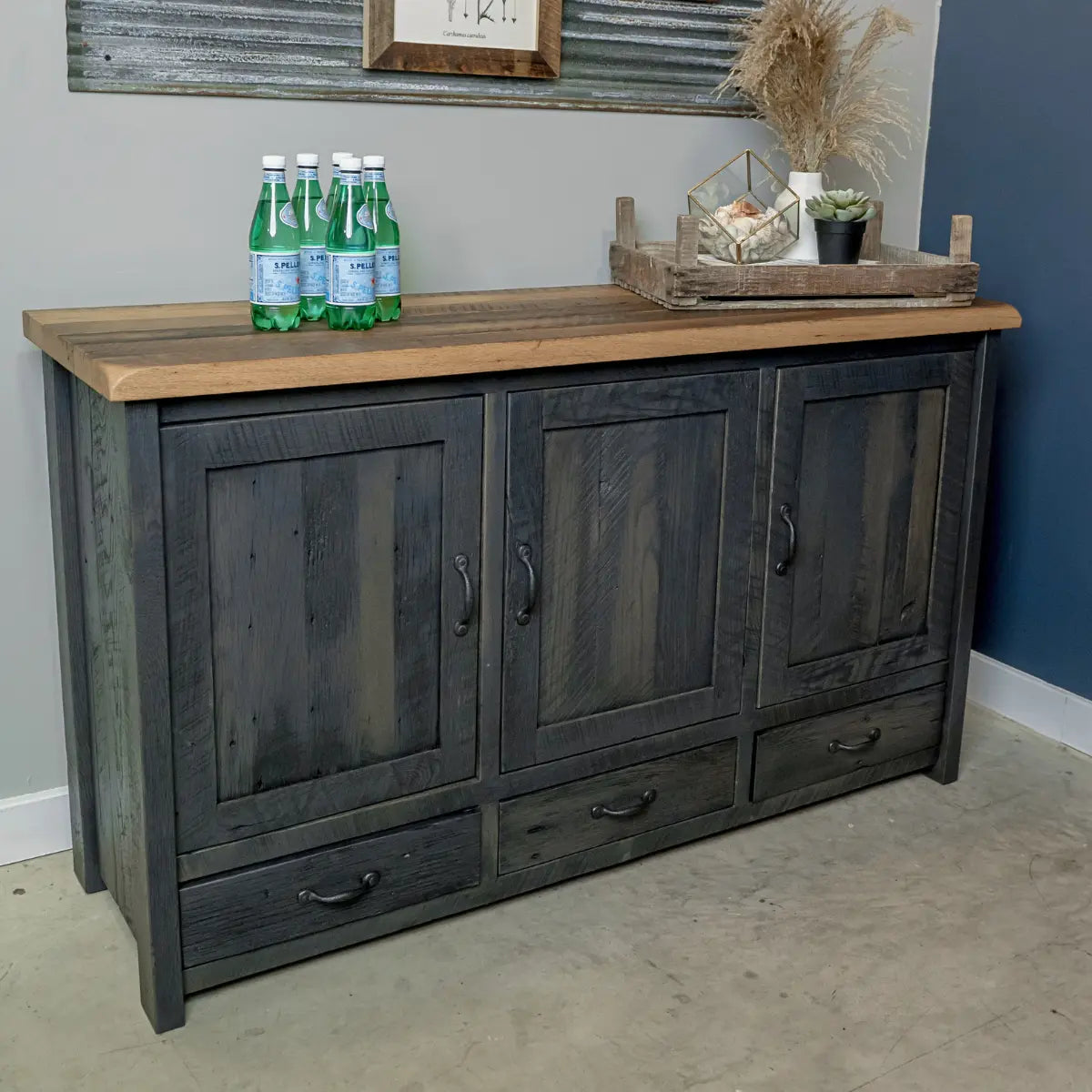 distressed gray entertainment center, reclaimed wood