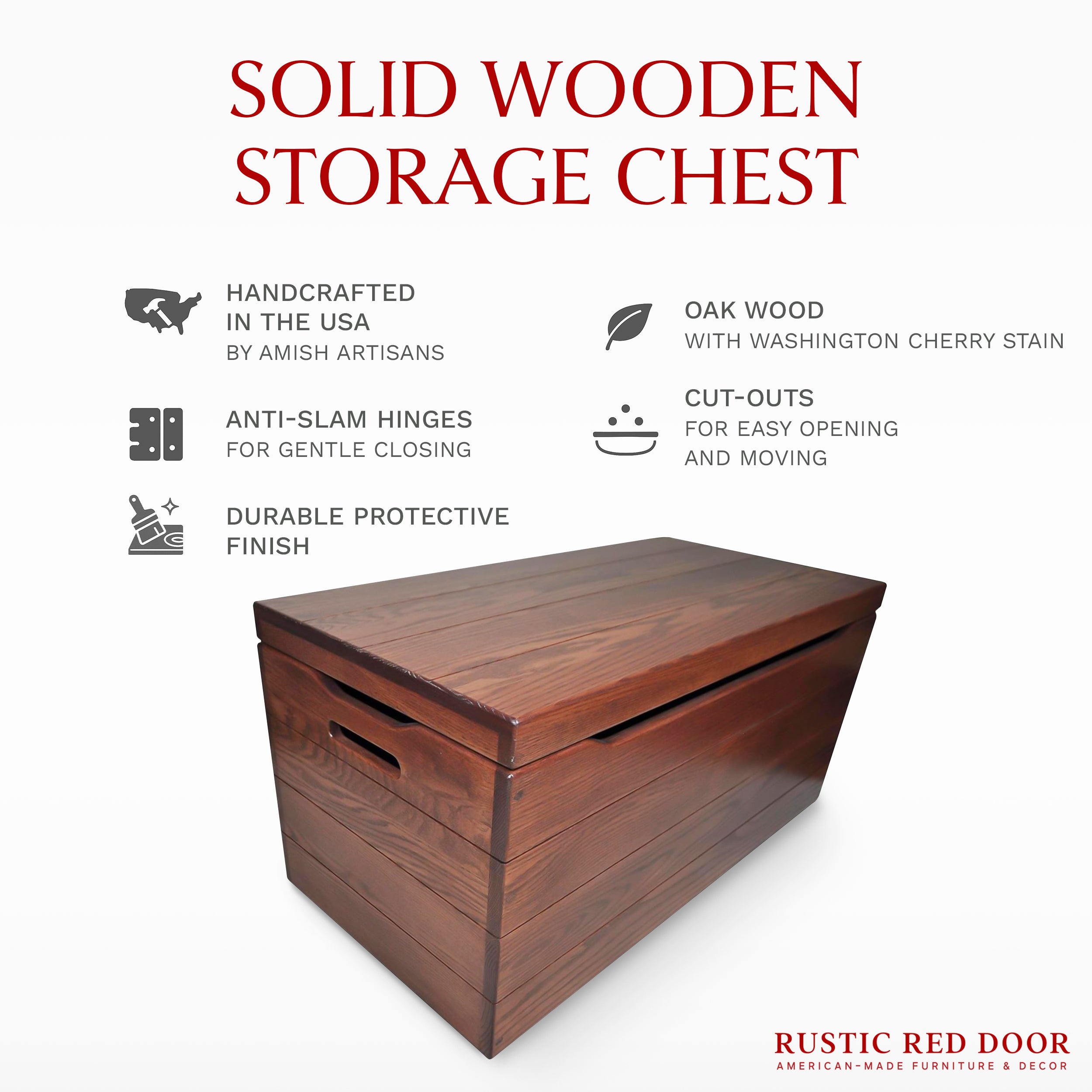 Oak Blanket Chest, Washington Cherry | Rustic Red Door