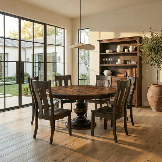 Foles Round Pedestal Dining Table, Solid Wood