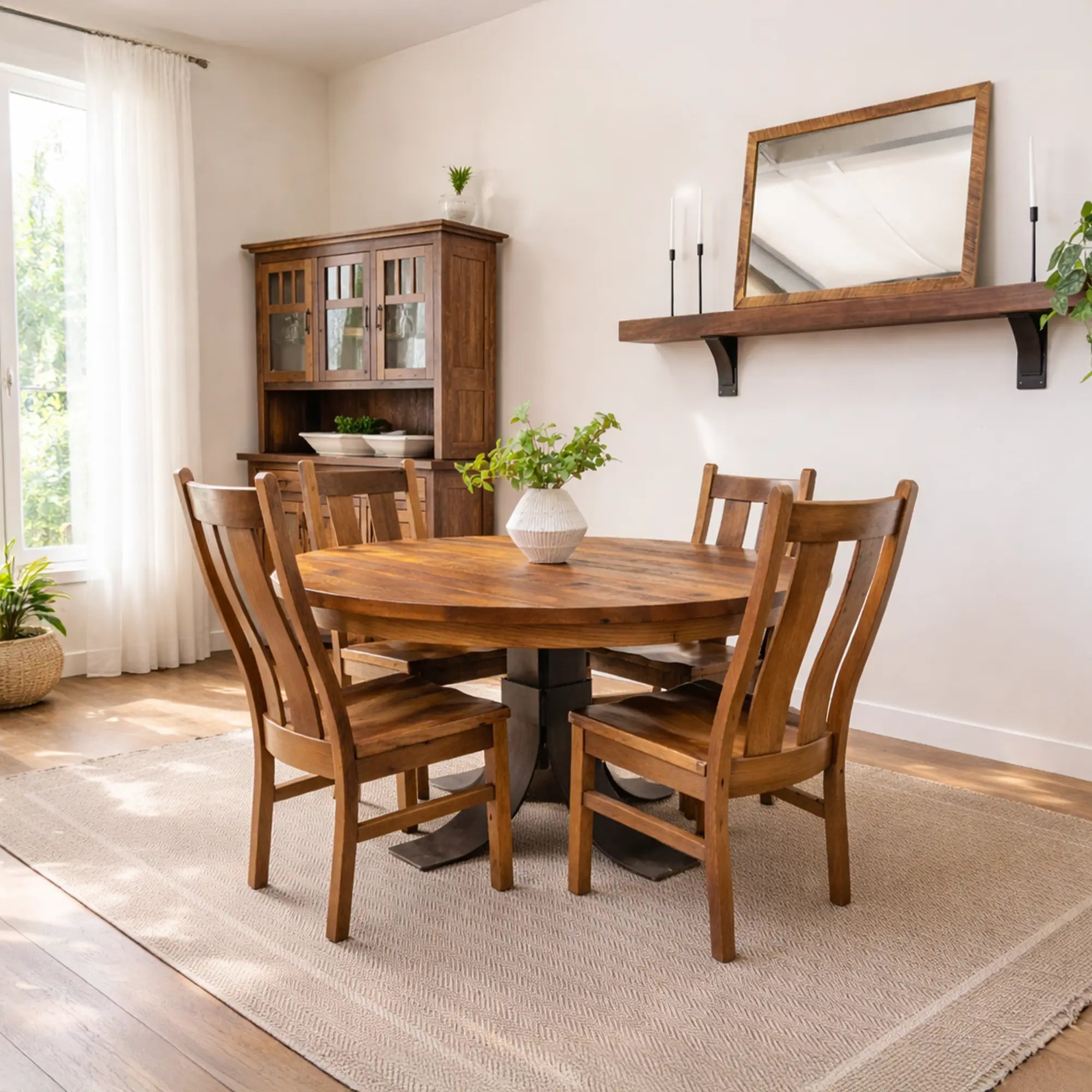 rustic reclaimed wood round dining table