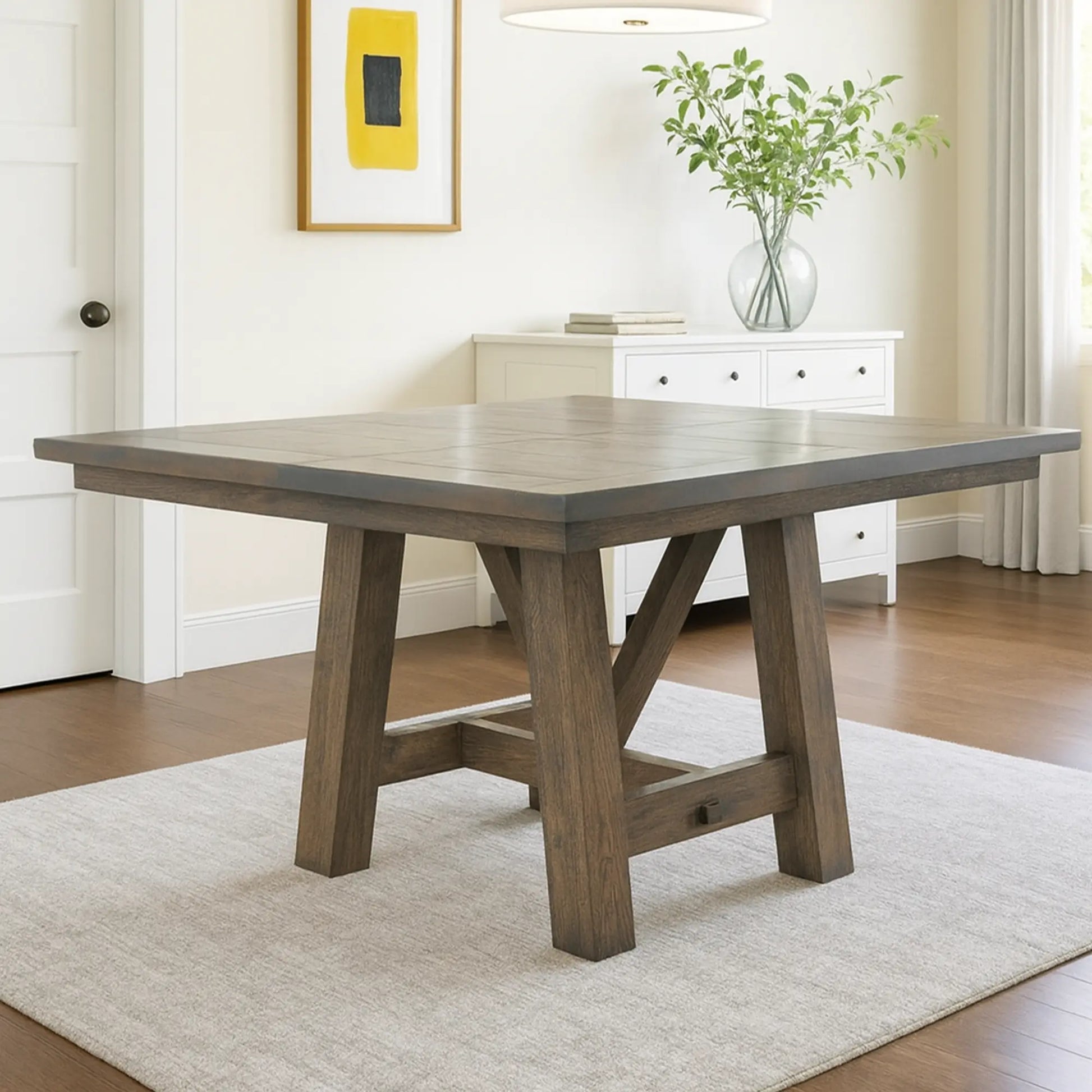 Gray Oak Wood Square Dining Table
