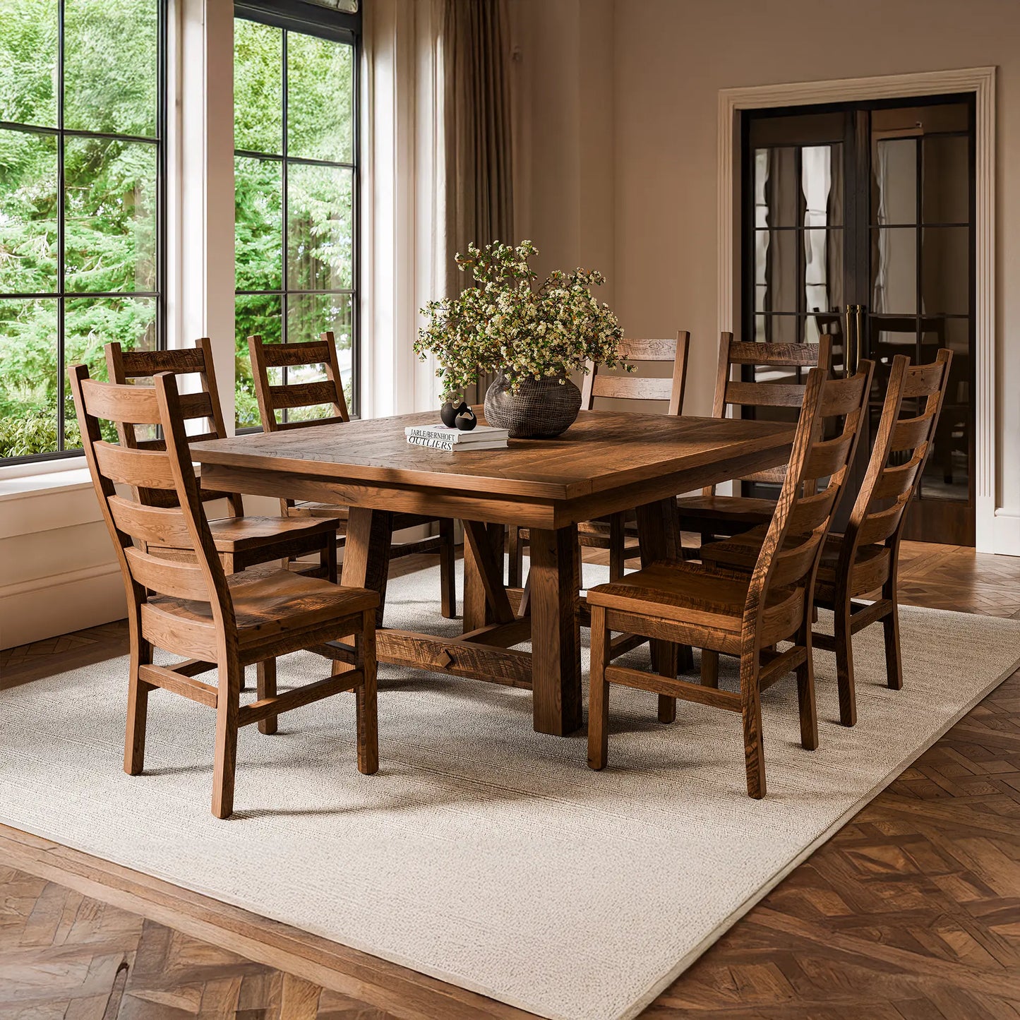 rustic reclaimed wood square dining table