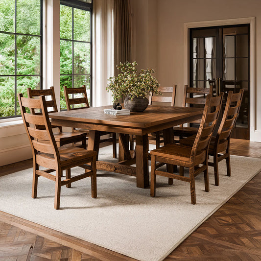 rustic reclaimed wood square dining table