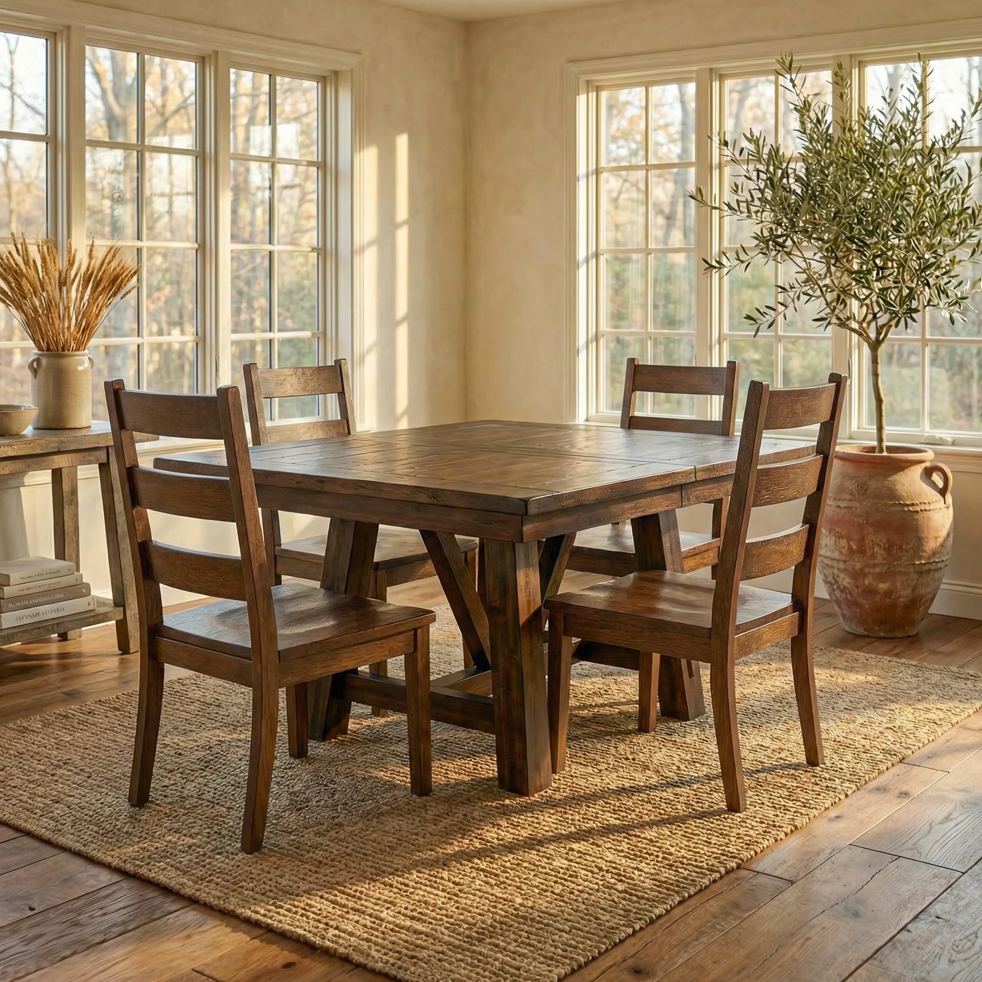 Hawthorne Square Extendable Dining Table in Rustic Cherry Wood