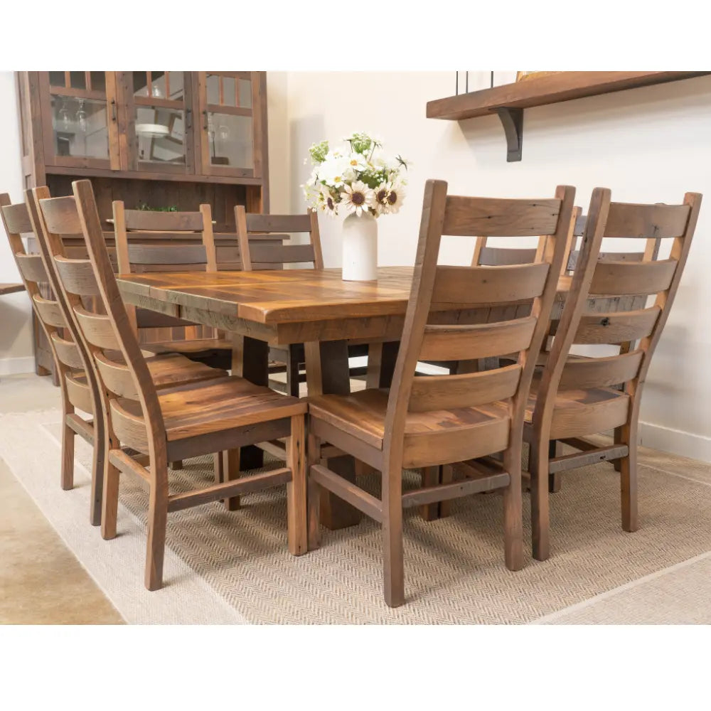 Christmas on the Hawthorne dining table with rustic bench and chairs