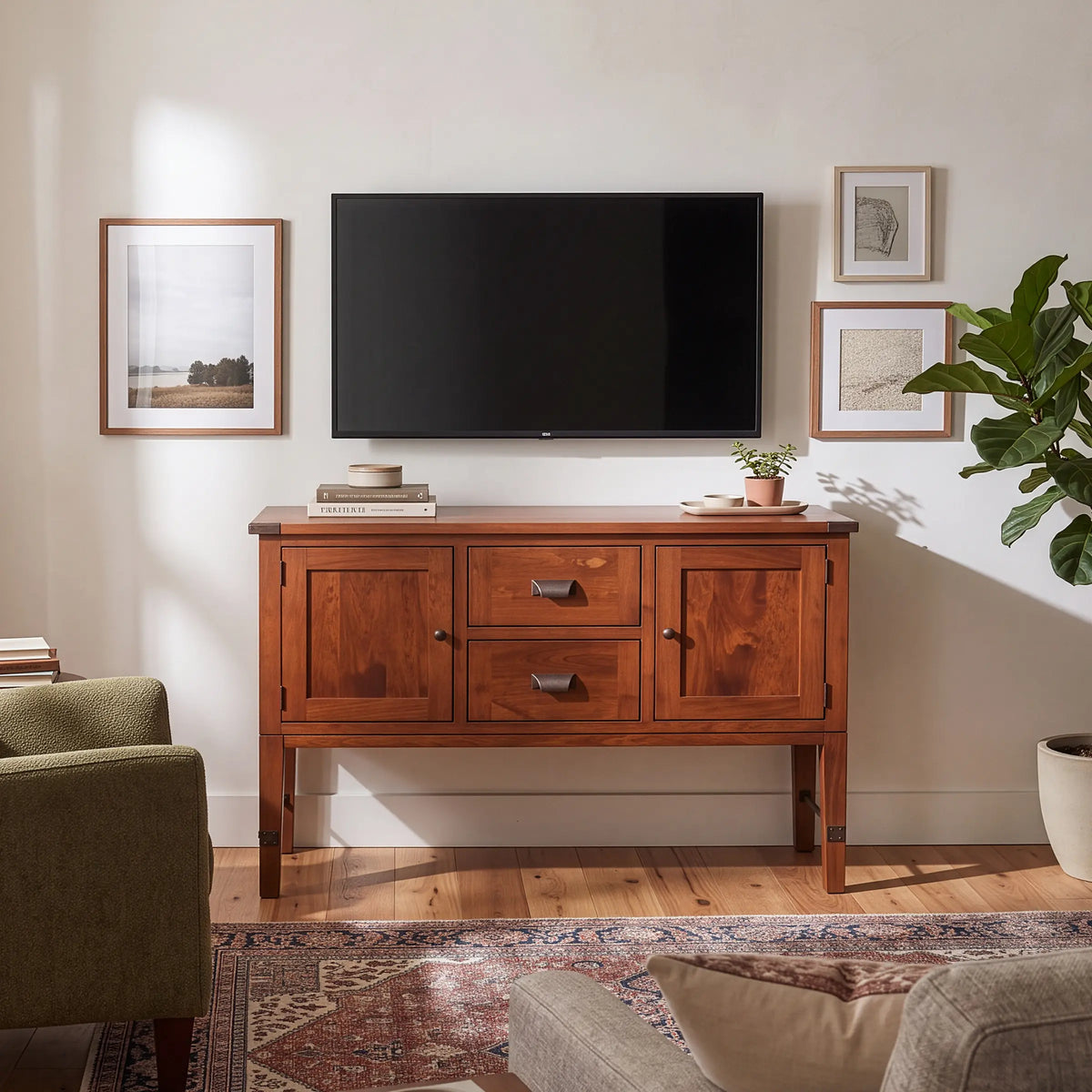 Holbrooke Solid Wood Entertainment Center, Pictured in Cherry Wood